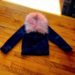 DKNY girls 4t faux leather bomber jacket- faux fur collar